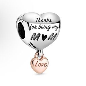 Pandora Sterling Silver & Rose Gold 'Thanks for Being My Mom' Heart Charm